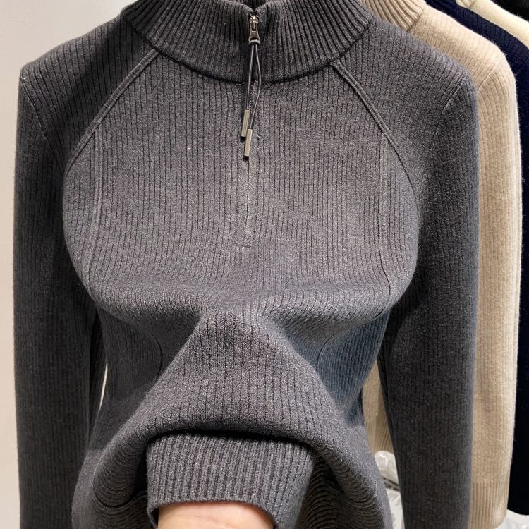Damen-Strickpullover mit Reißverschluss und Innenfutter