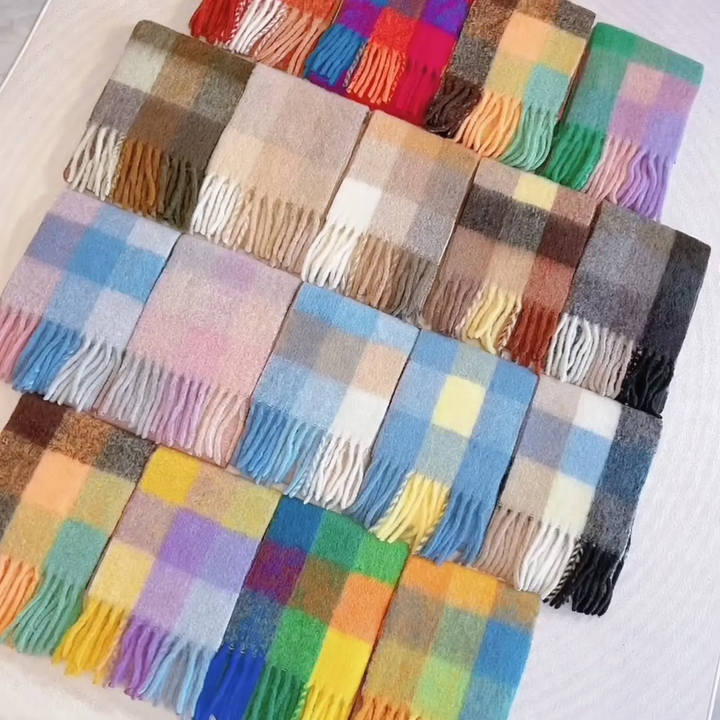Langer Regenbogen-Schal aus Mohair-Wollmischung