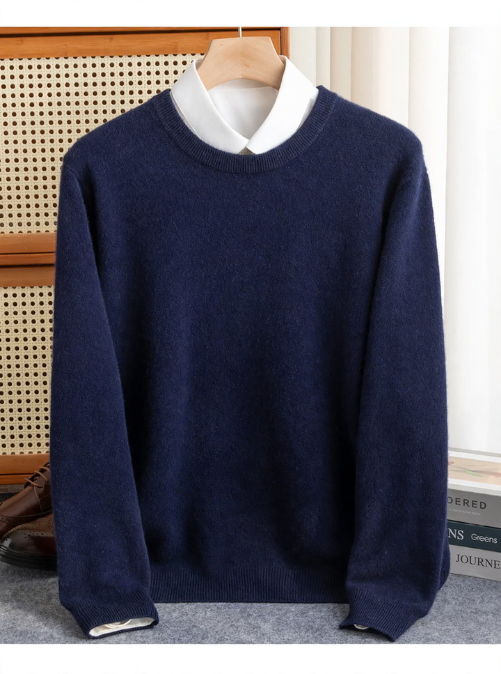Herren-Wollpullover, Rundhals, lockere Passform, 100% Wolle