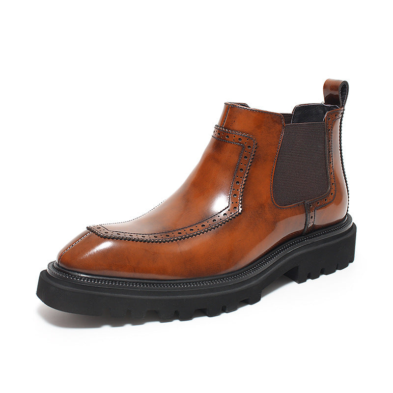 Herren-Chelsea-Stiefel aus Echtleder, Plateau, britischer Stil