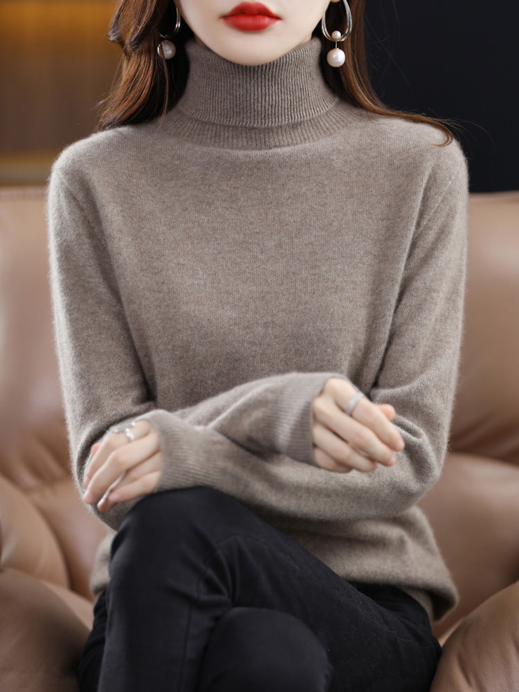 Damen-Rollkragenpullover aus reiner Wolle, locker geschnitten