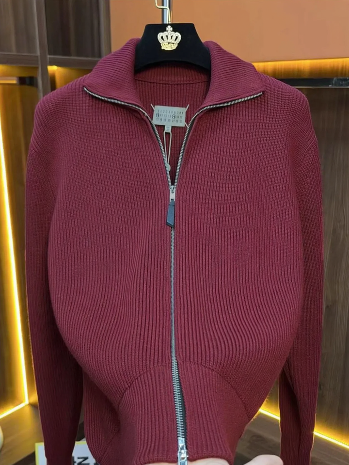 Herren-Strickjacke mit Stehkragen und Doppelreißverschluss