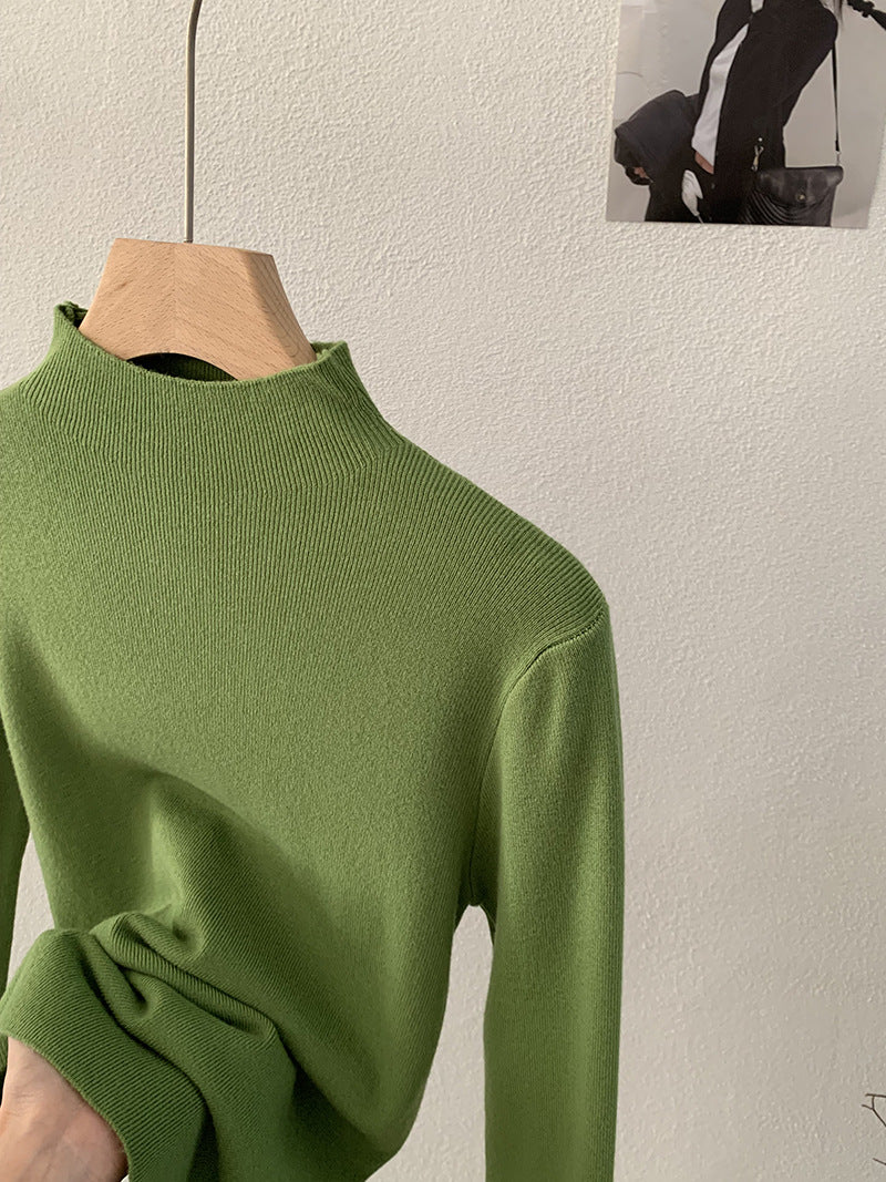 Schlanker Stehkragen-Pullover, einfarbig, langärmelig