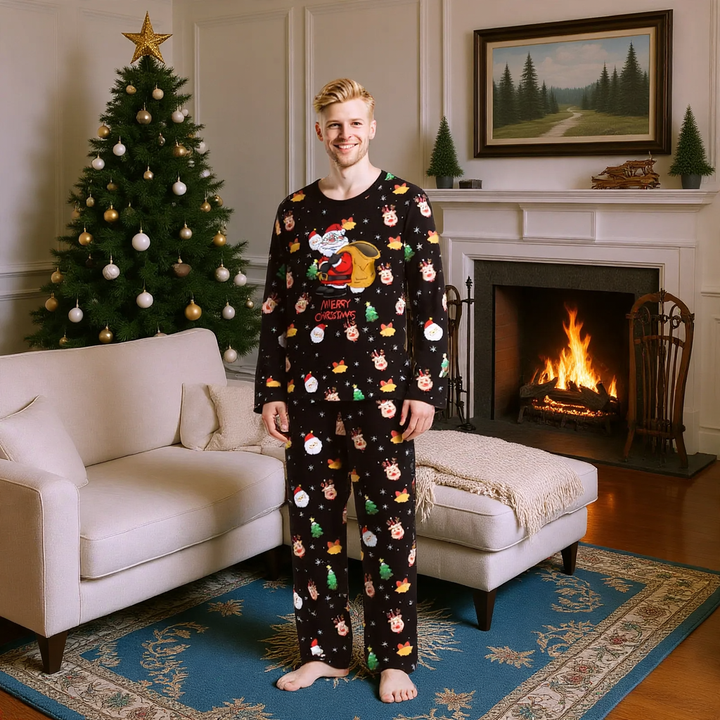 Weihnachts-Familien-Schlafanzug-Set, Langarm, Rundhalsausschnitt