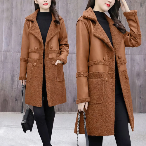 Damen-Wendemantel, Lammfell-Optik und Teddy-Fleece, mittellang