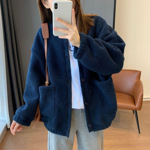 Warme Teddyfleece-Jacke im Baseball-Stil