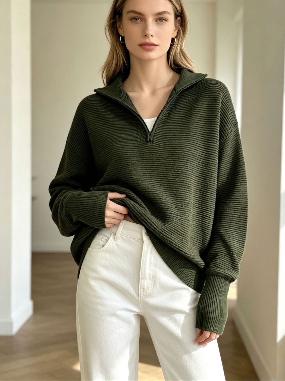 Damen-Strickpullover mit Reißverschluss