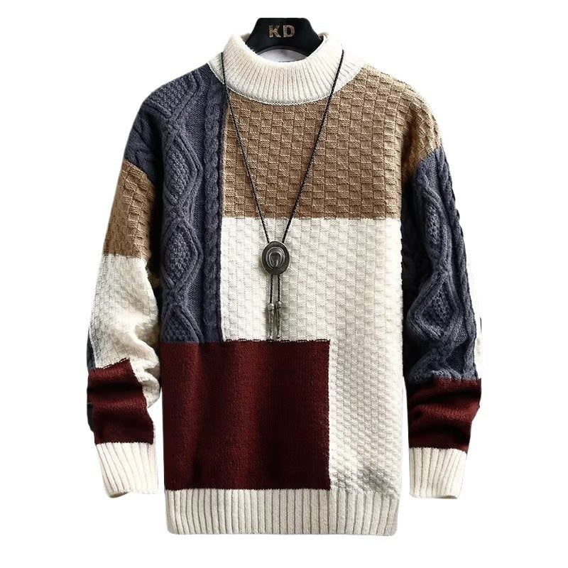 Herren-Strickpullover mit Stehkragen, gefüttert