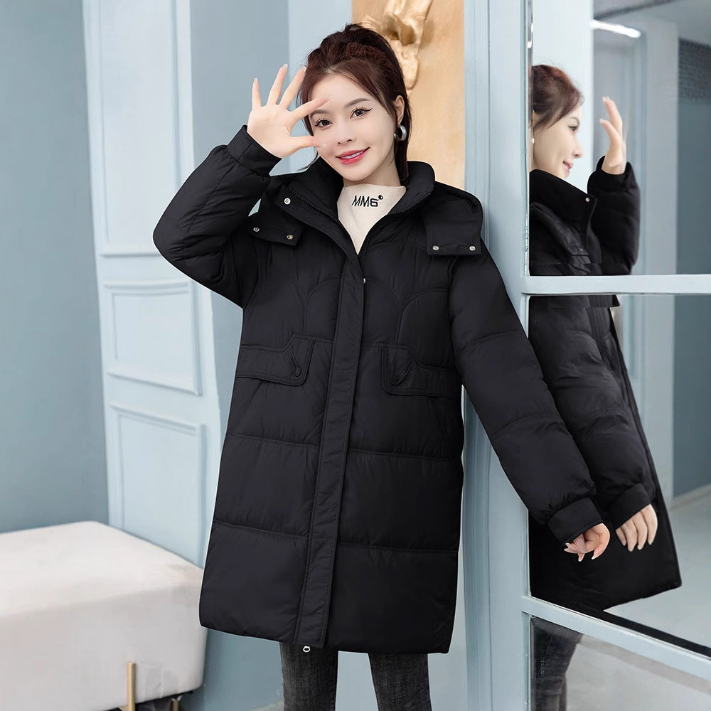 Lange Damen-Steppjacke, wattiert, lockere Passform