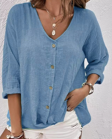 Drune | Entspannter Pullover mit V-Ausschnitt und Kurzen Ärmeln und Bluse