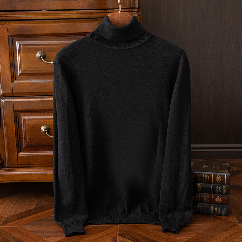 Herren-Strickpullover, Rollkragen, einfarbig, leger