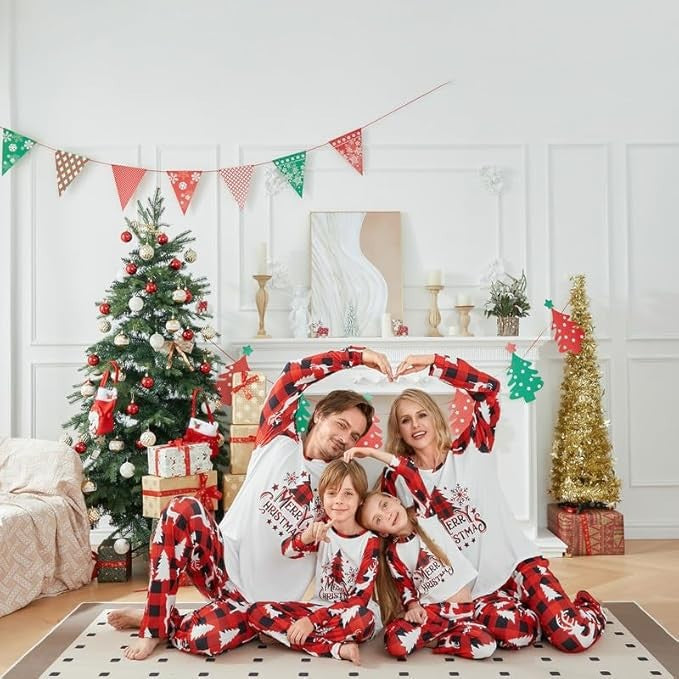 Familien-Pyjama-Set, weihnachtliches Karomuster