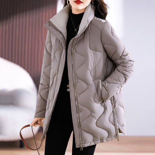 Lange Damen-Winterjacke mit Stehkragen