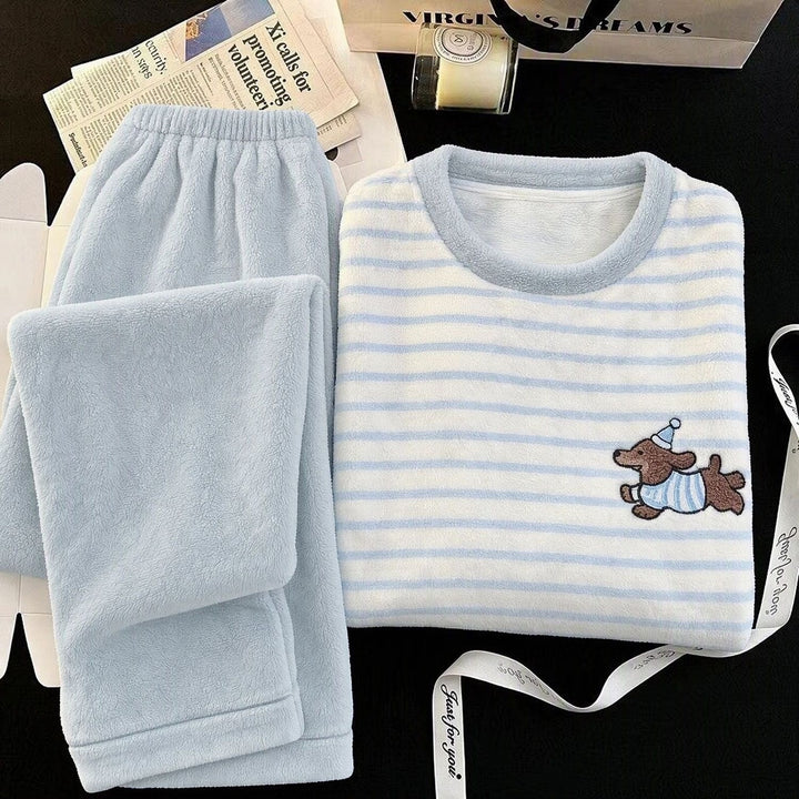 Damen-Schlafanzug-Set, Korallenfleece, Cartoon-Muster