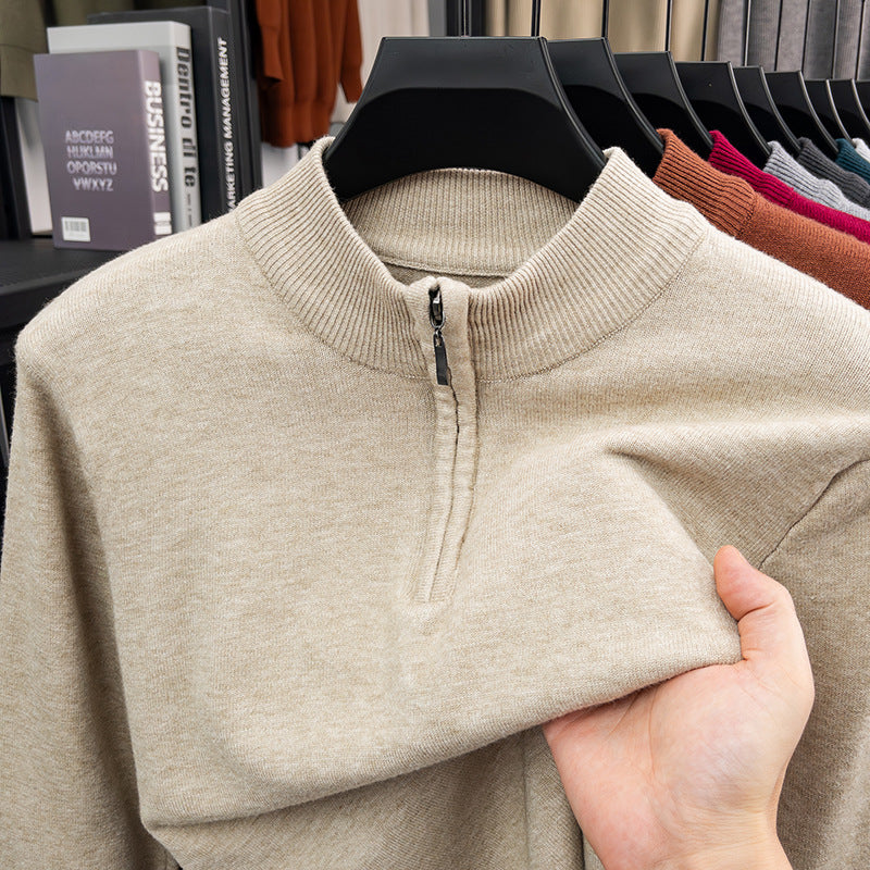 Herren-Wollpullover mit Stehkragen und Reißverschluss
