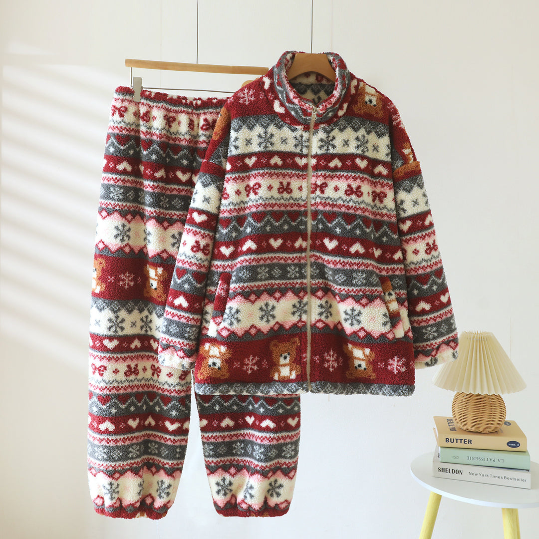 Damen-Hausanzug-Set, Flanell, gefüttert, locker