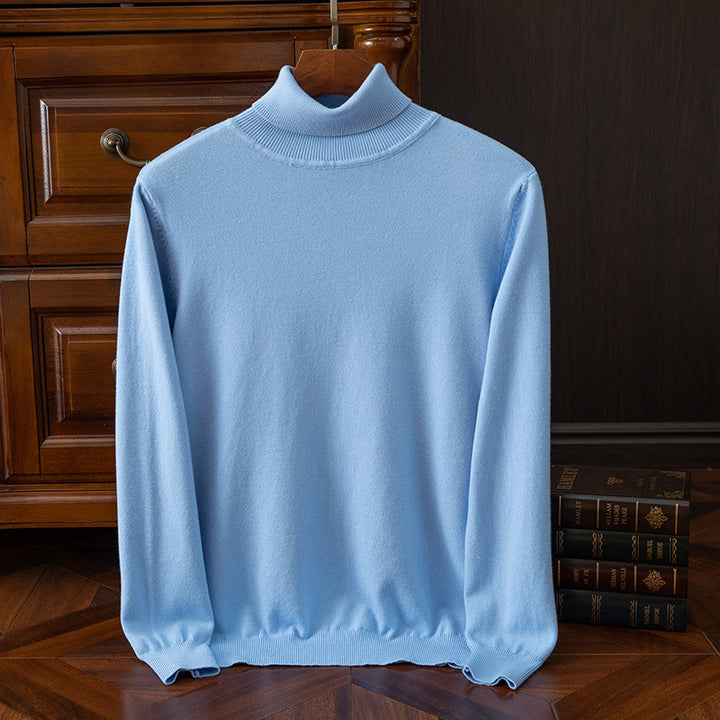 Herren-Strickpullover, Rollkragen, einfarbig, leger