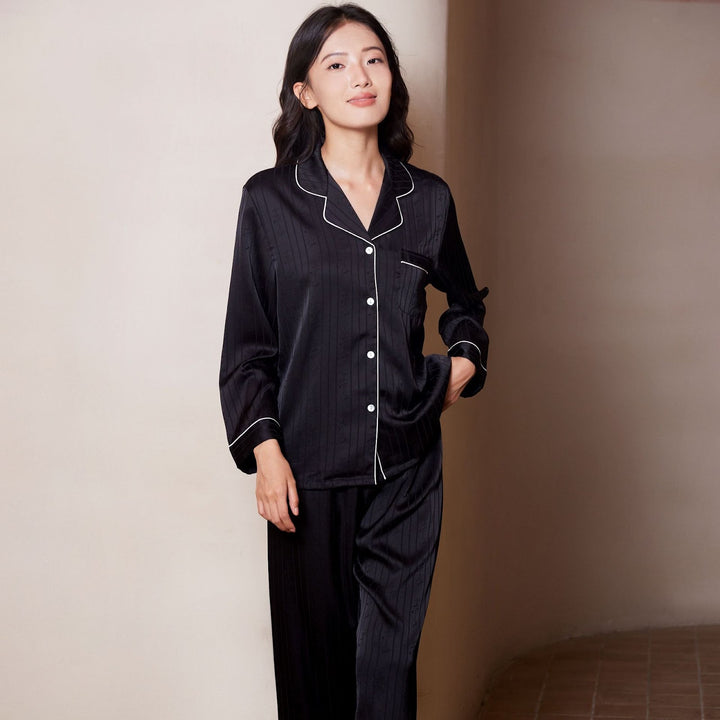 Elegantes Schlafanzug-Set aus Satin, Langarm, für Paare