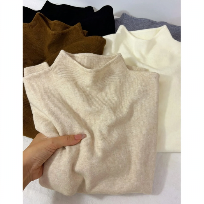Damen-Strickpullover, Stehkragen, schlichtes Design