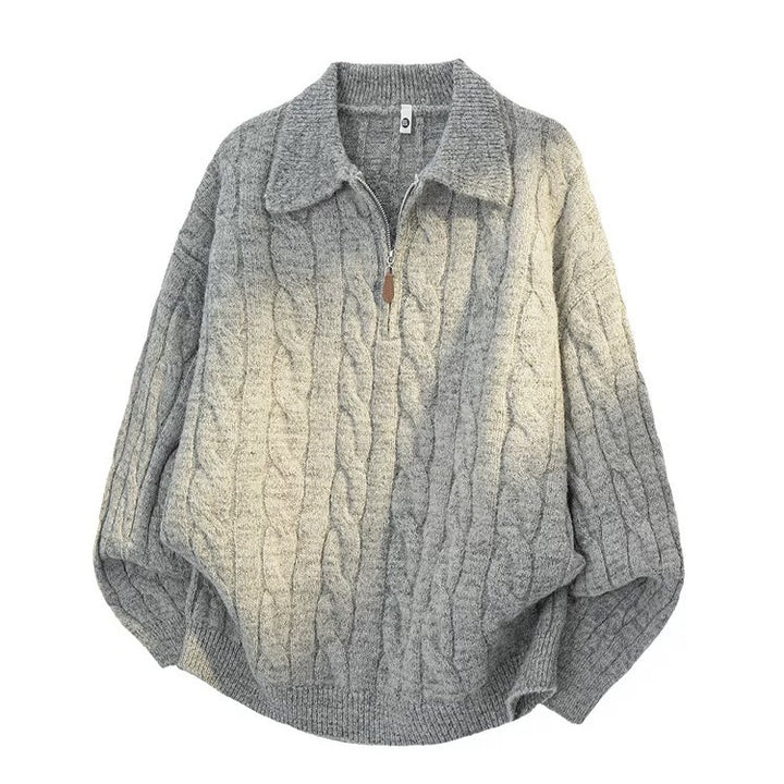 Herren-Strickpullover mit Reißverschluss und Zopfmuster