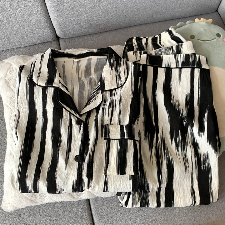 Herren-Pyjama-Set, Baumwoll-Musselin, Langarm, kariert