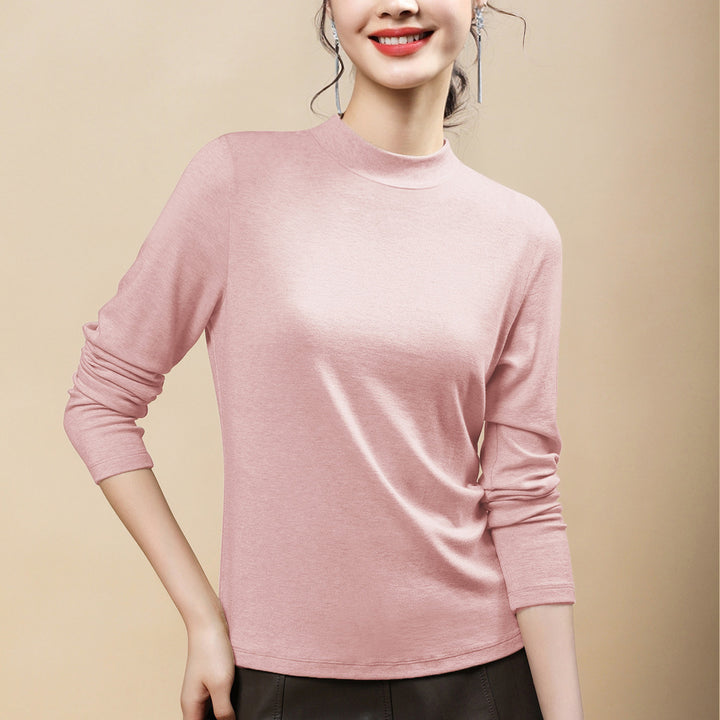 Damen-Langarmshirt aus Wollmischung mit Stehkragen