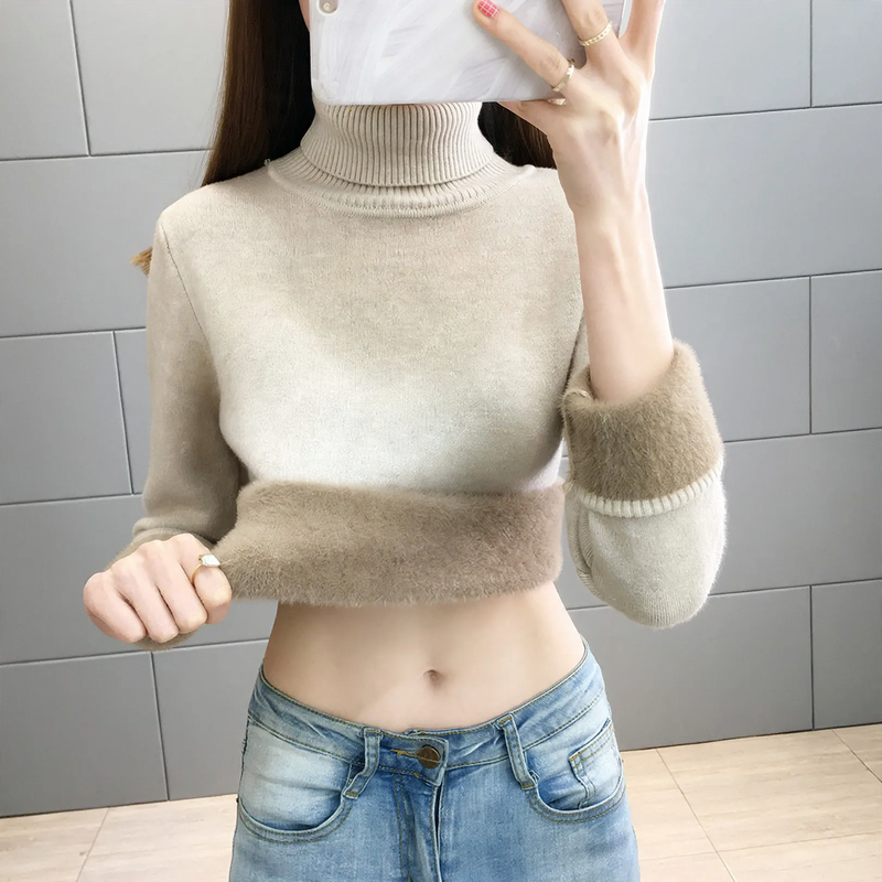 Gefütterter Damen-Rollkragenpullover, extra warm