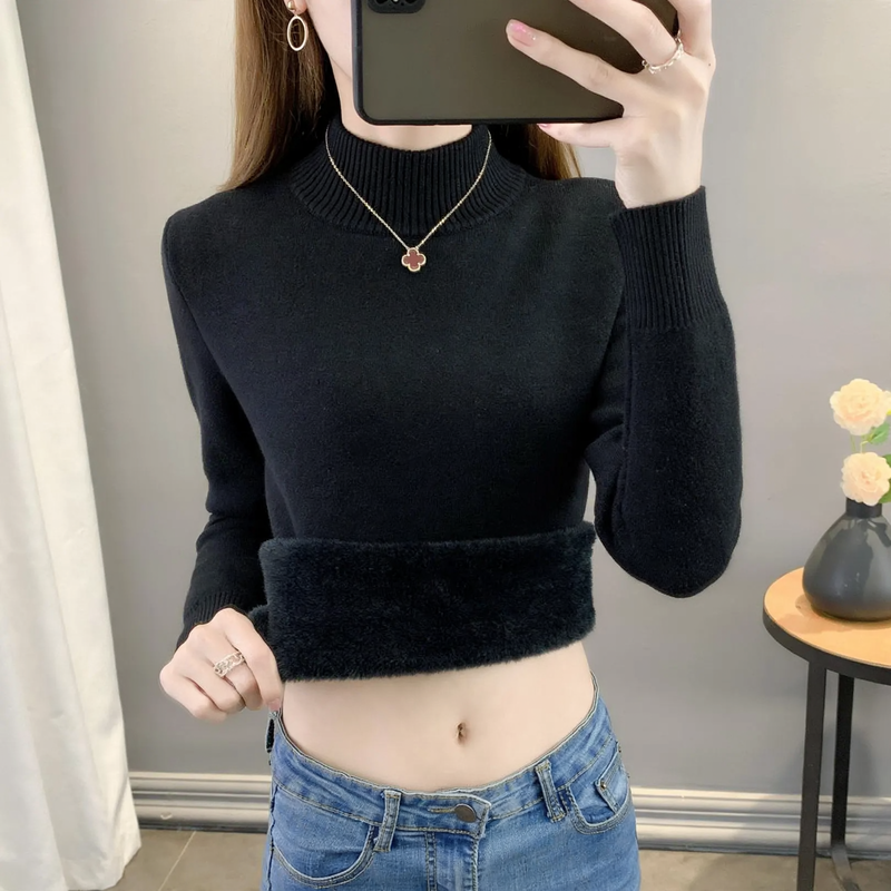 Gefütterter Damen-Strickpullover für den Winter
