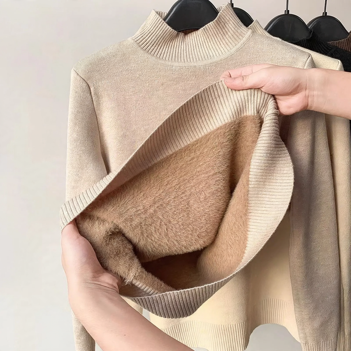 Damen-Pullover mit Stehkragen und Fleecefutter