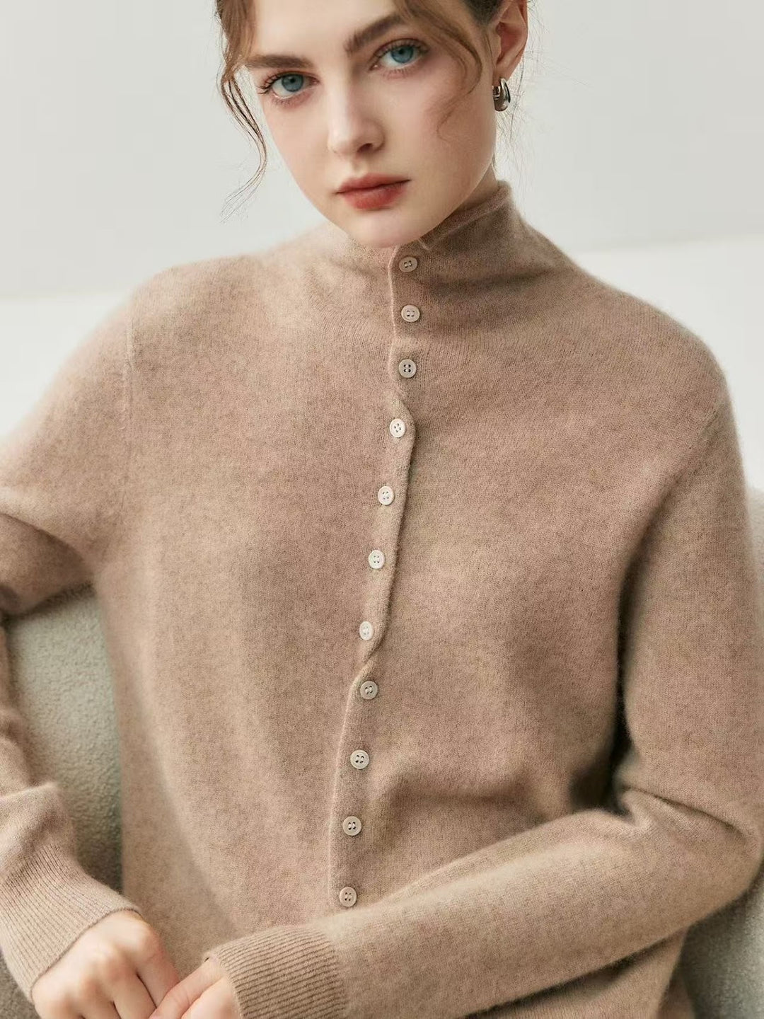 Damen-Strickjacke mit Rollkragen, beidseitig tragbar