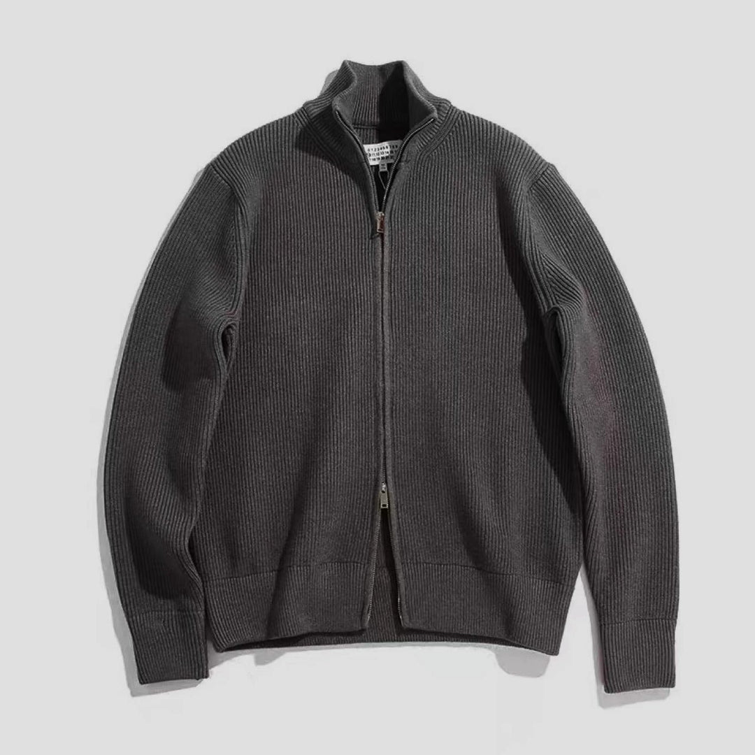 Unisex-Strickjacke mit Rollkragen und Doppelreißverschluss
