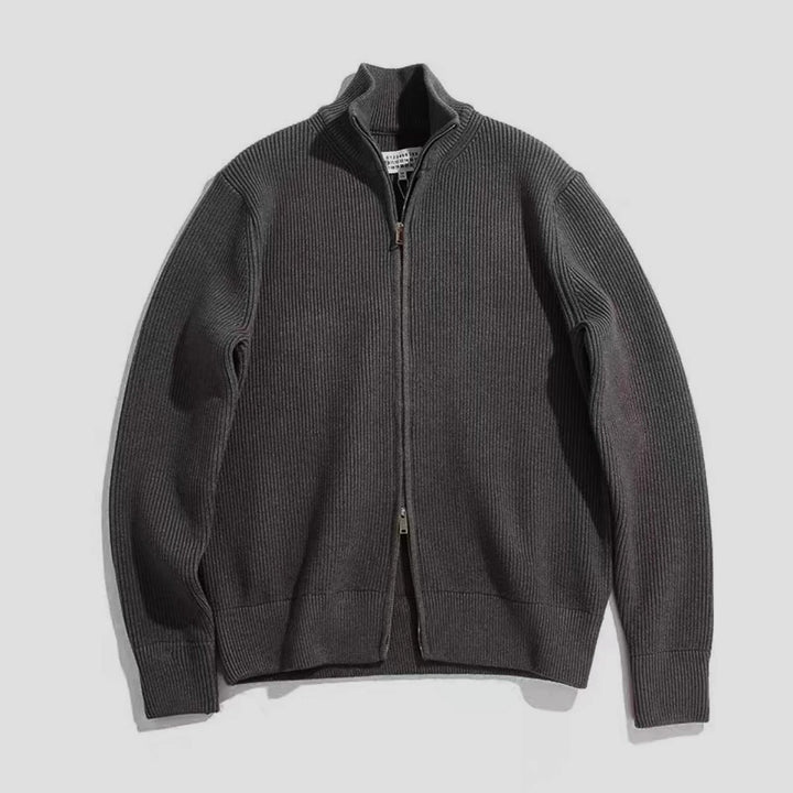Unisex-Strickjacke mit Rollkragen und Doppelreißverschluss