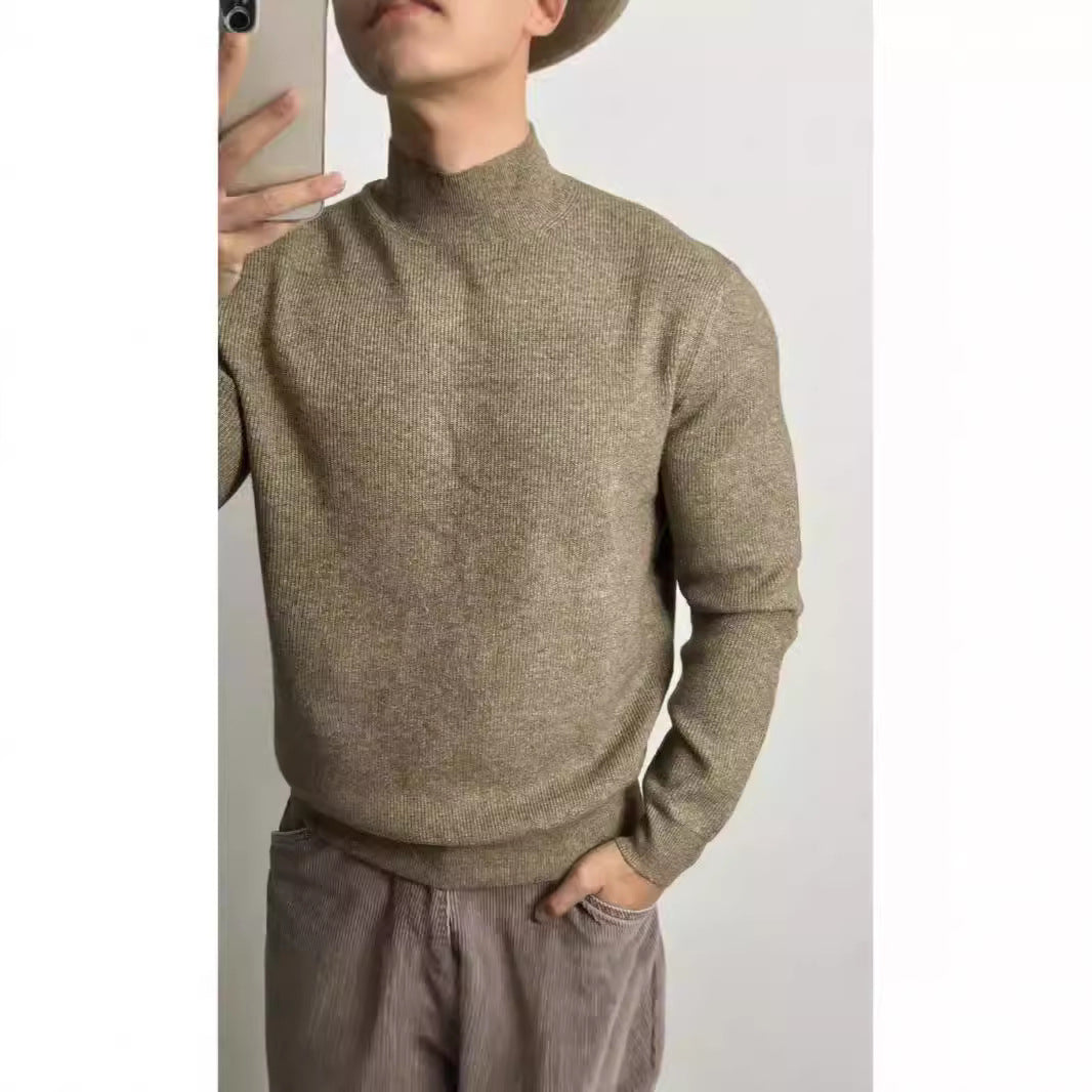 Herren-Strickpullover, Stehkragen, körperbetont