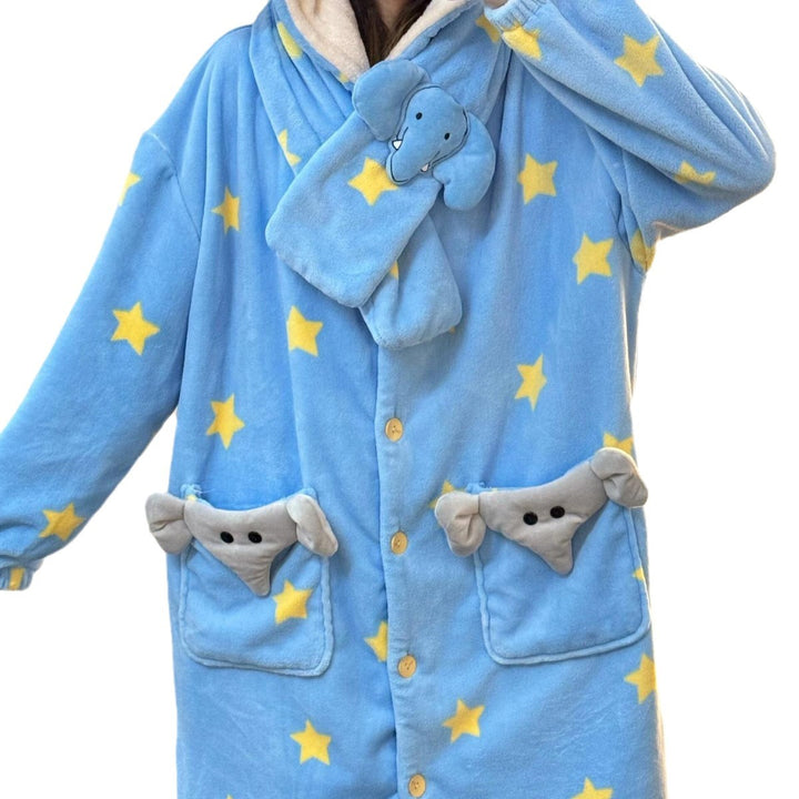 Damen-Pyjama-Set, Flanell, warm, Elefanten-Design
