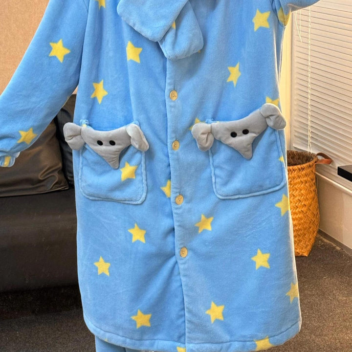 Damen-Pyjama-Set, Flanell, warm, Elefanten-Design