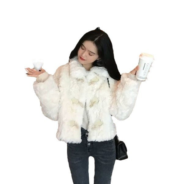 Lammfell-Imitat Jacke mit Knebelknöpfen