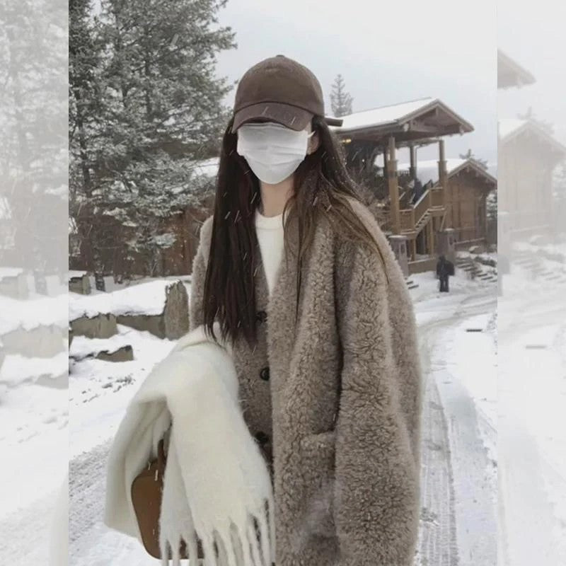 Damen-Winterjacke mit Lammfleece-Imitat, gefüttert