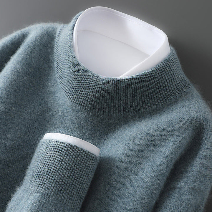Herren-Wollpullover, Halbkragen, Strick, locker geschnitten
