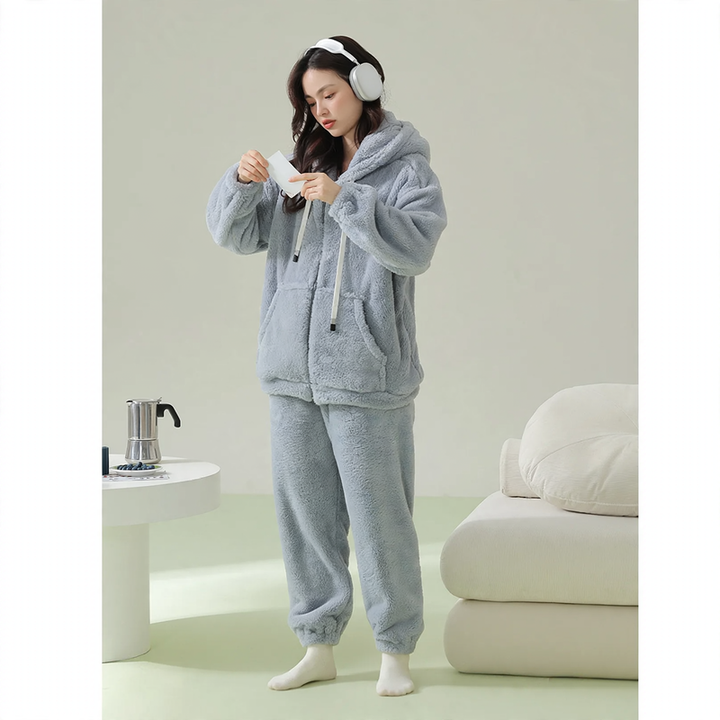 Gefütterter Kapuzen-Schlafanzug mit Reißverschluss, Unisex