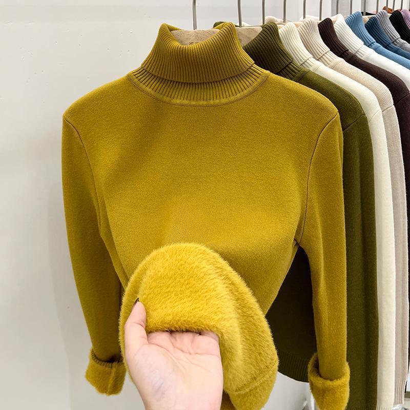 Damen-Rollkragenpullover, gefüttert, warm, Langarm