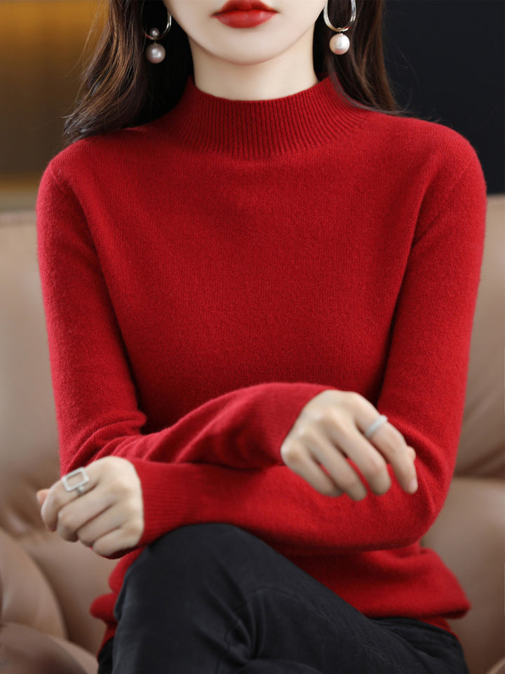 Wollpullover mit Rollsaum und Stehkragen