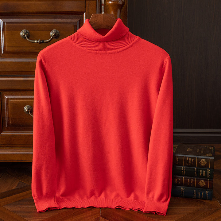 Herren-Strickpullover, Rollkragen, einfarbig, leger