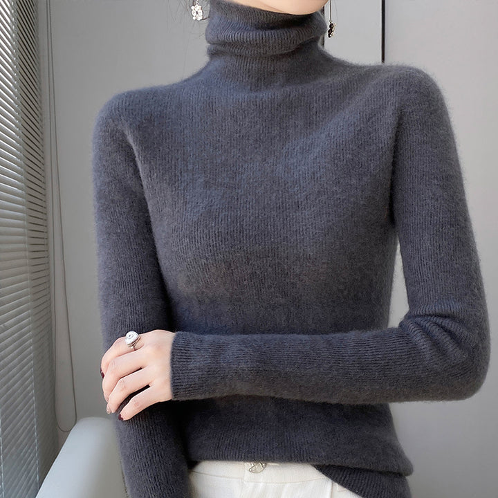 Damen-Strickpullover mit Stehkragen, langärmelig, gefüttert