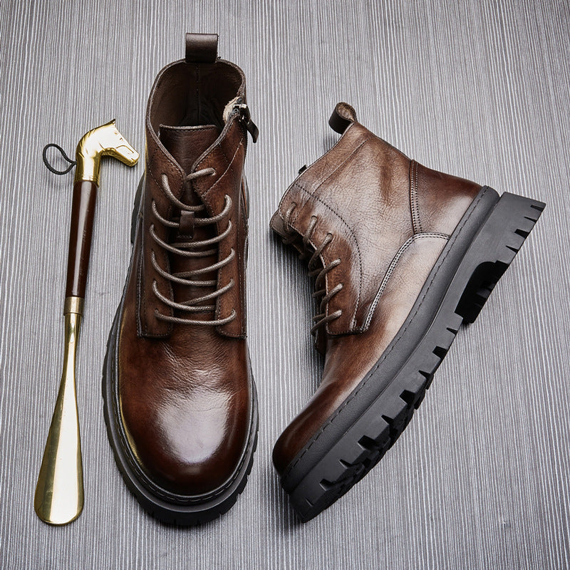 Herren-Schnürstiefel aus Rindsleder im Vintage-Stil
