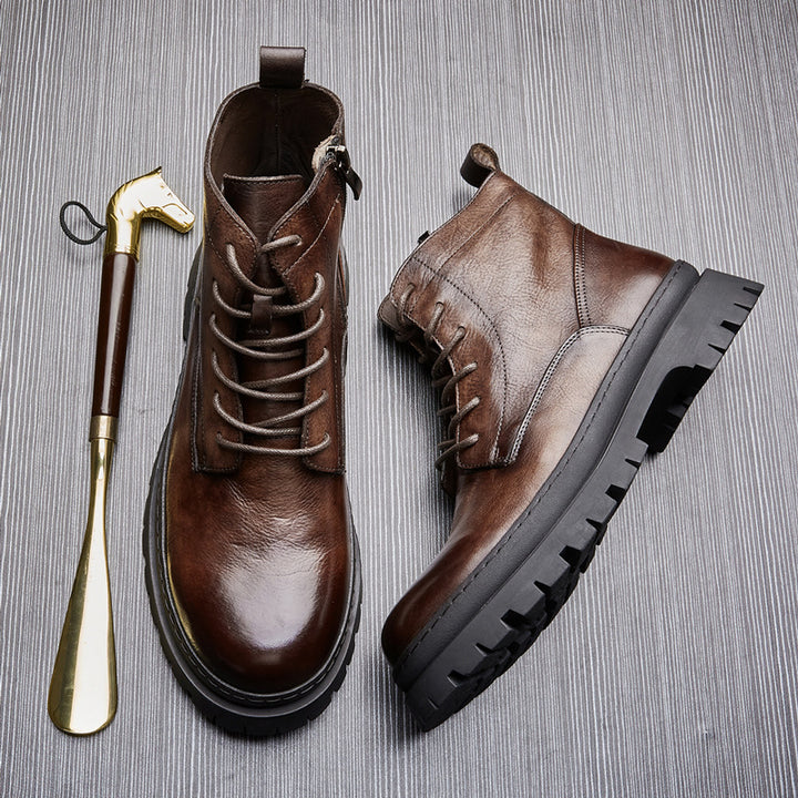 Herren-Schnürstiefel aus Rindsleder im Vintage-Stil