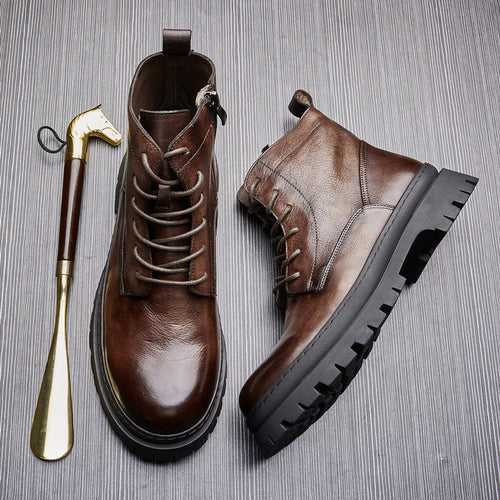 Herren-Schnürstiefel aus Rindsleder im Vintage-Stil