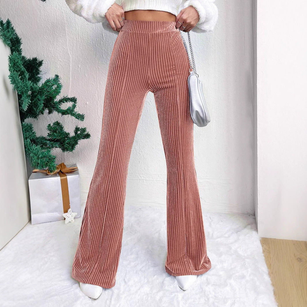 Damen-Cordhose mit hohem Bund und ausgestelltem Bein