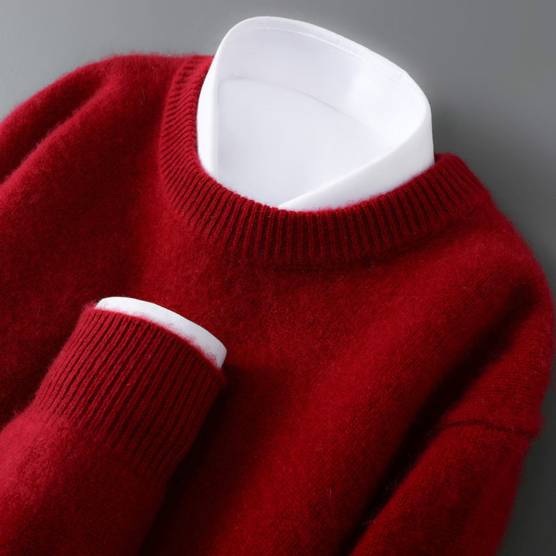 Herren-Wollpullover, halbhoher Kragen, gestrickt, locker