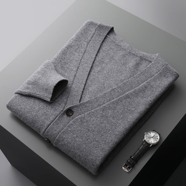 Herren-Strickjacke mit V-Ausschnitt, Wolle