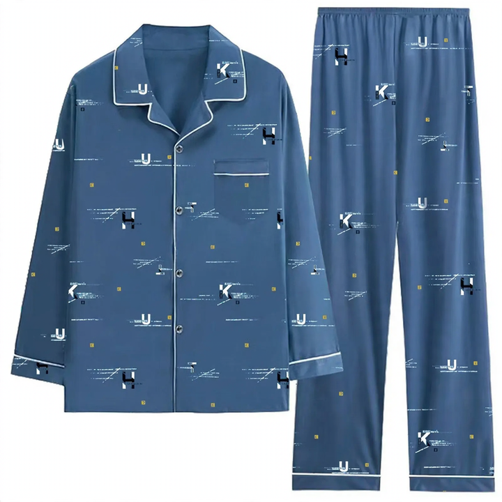 Herren-Pyjama-Set aus Baumwolle, langärmelig, bequem